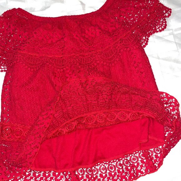 π Bundle Deal: 4 for $20! π off the shoulder red lace top S - Picture 3 of 9